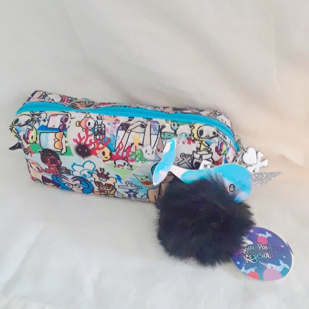 TOKIDOKI Zipper Pouch + FREE Narwhal Keychain Travel Cosmetic Bag Mon Amour